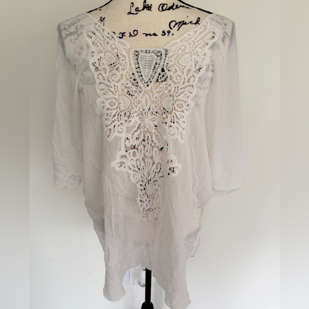 Johnny Was Tunic Blouse Lace Embroidered Ivory Sz XL Cottagecore Prairiecore - Picture 7 of 16